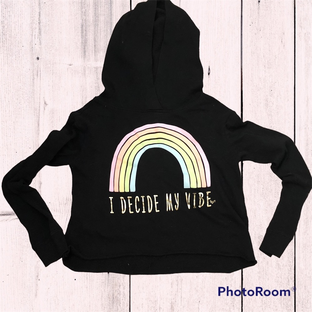 Justice Active Cropped Black Rainbow Hoodie  I Decide My Vibe Size 10